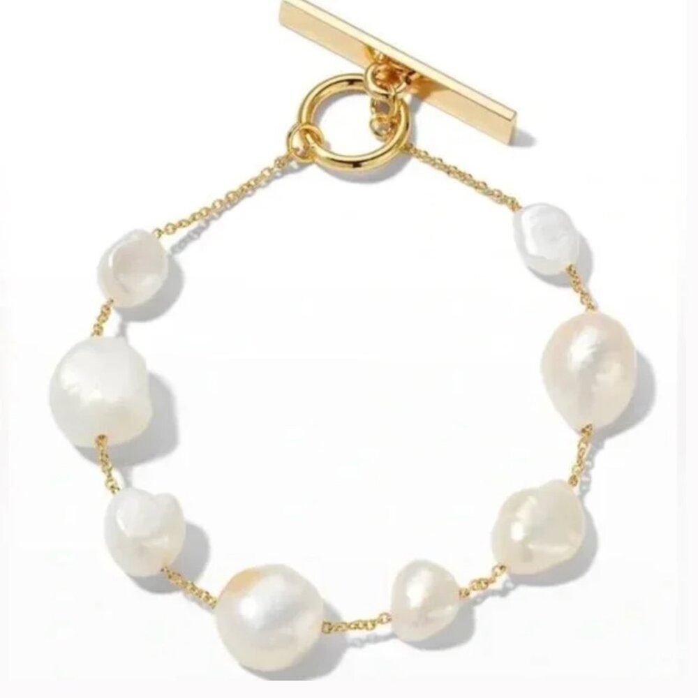 cult gaia Gold Chain Bracelet with White Baroque Pearls